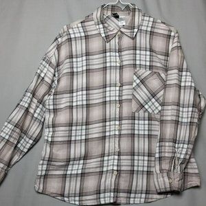 H&M Divided Plaid Long Sleeve 100% Soft Cotton Button Up‎ Beige Brown Collar XS